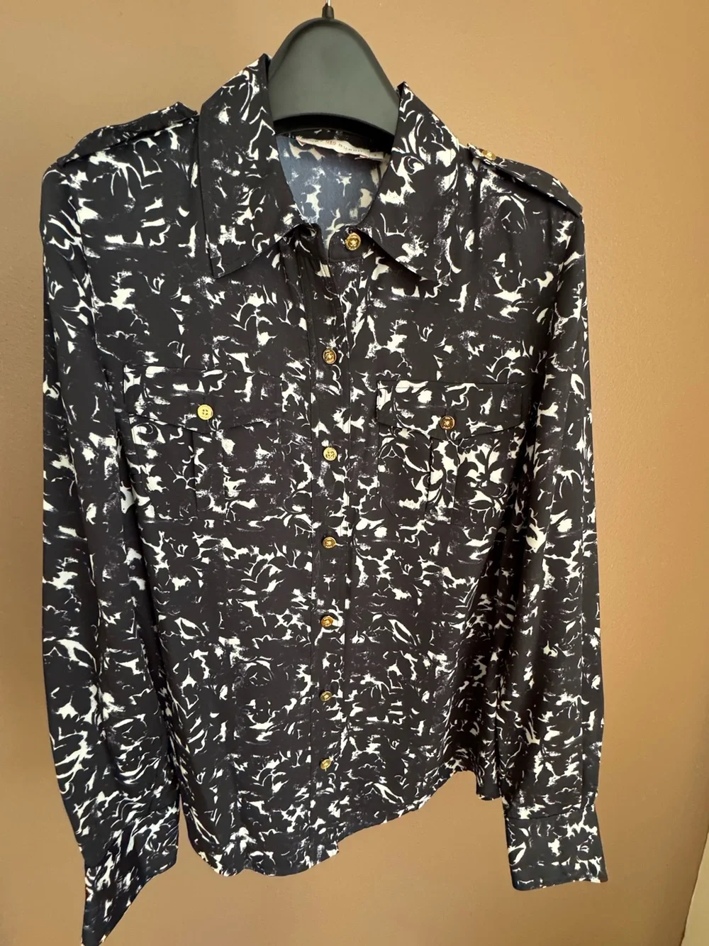 Tory Burch Black&White Printed Long Sleeve Button-Up Utility Shirt/ 4/ New